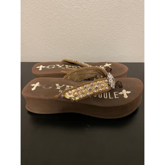 Gypsy Soule Womens Platform Flip Flop Sandals Size 9 Brown Bedazzled Western - Picture 5 of 8